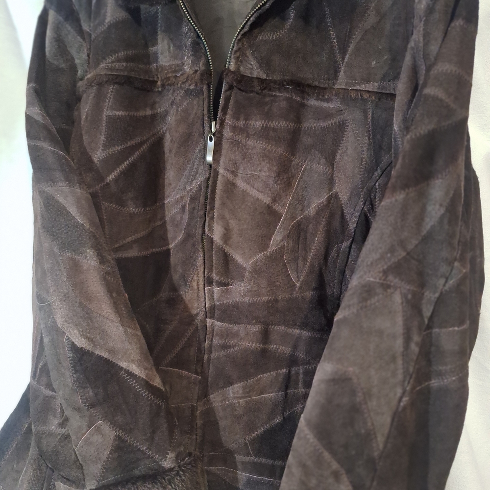 Elegant Brown Leather Patchwork Jacket - image 6